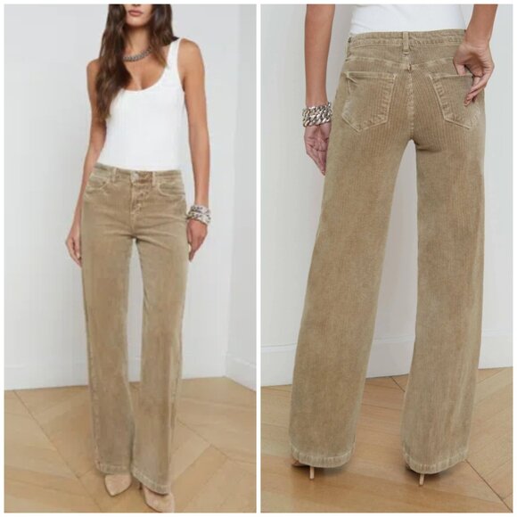 NEW L’AGENCE Scottie Corduroy Wide Leg Jeans Barrel Beige Size 28 - Picture 8 of 11